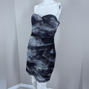 Y2K BCBG Strapless Mesh Bodycon Dress | Ruched Mini | Size 8